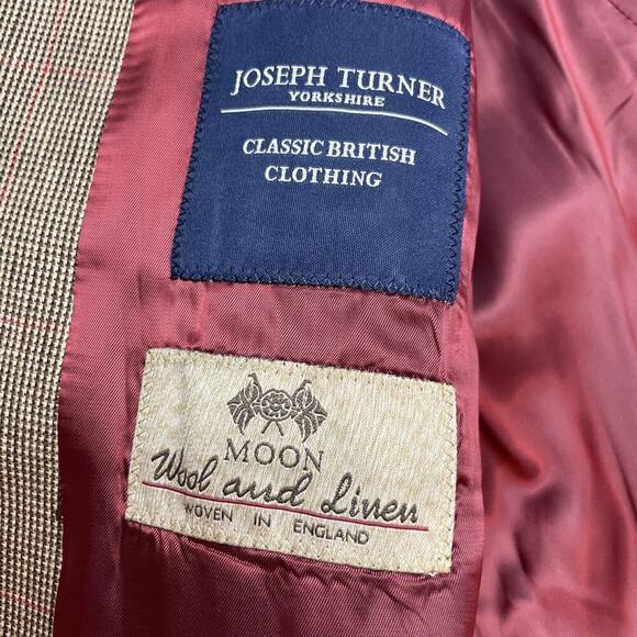 Joseph Turner Wool Linen Blazer Mens 44L Brown Tweed Surgeon Cuffs Portugal FLAW - Picture 4 of 14